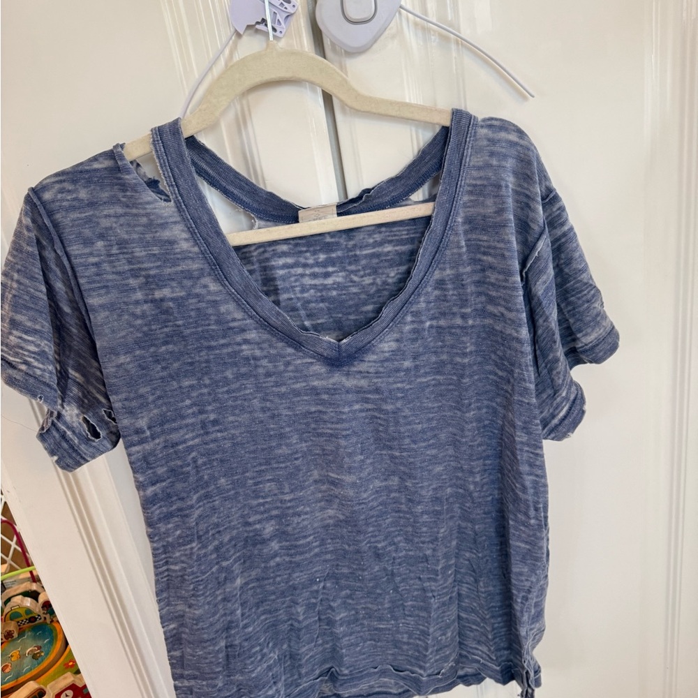 We The Free Distressed Blue Short Sleeve Tee
